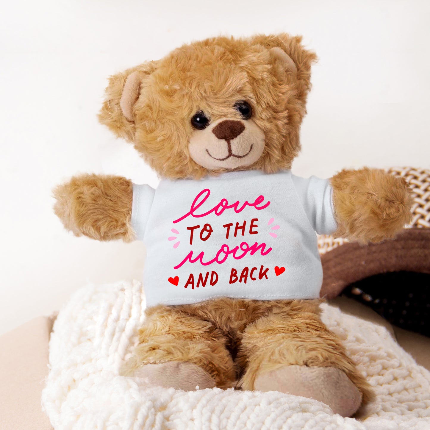 Love You to the Moon and Back - Plush Lamb, Panda, or Teddy Bear with Tee Shirt Romantic Gift for Sweetheart - Mallard Moon Gift Shop