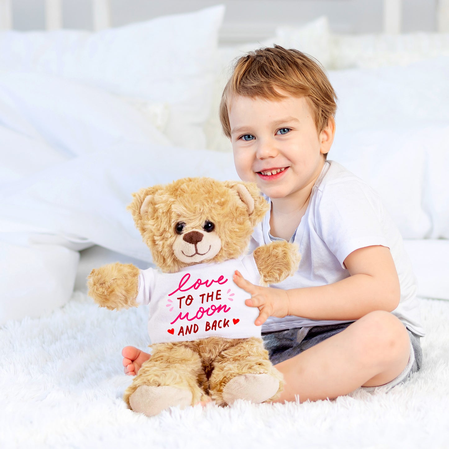 Love You to the Moon and Back - Plush Lamb, Panda, or Teddy Bear with Tee Shirt Romantic Gift for Sweetheart - Mallard Moon Gift Shop