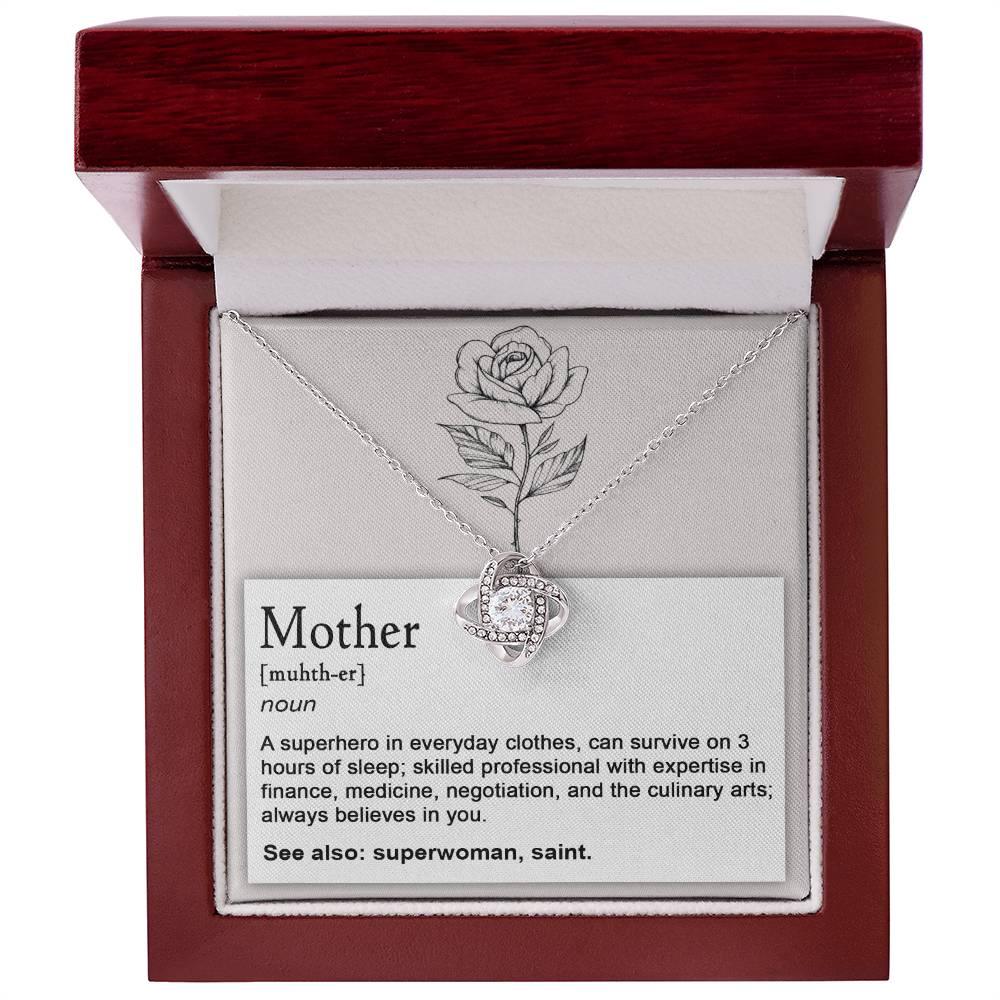 Mother, Definition - Superhero, Saint Love Knot Necklace Mother's Day, Birthday Gift for Mom - Mallard Moon Gift Shop