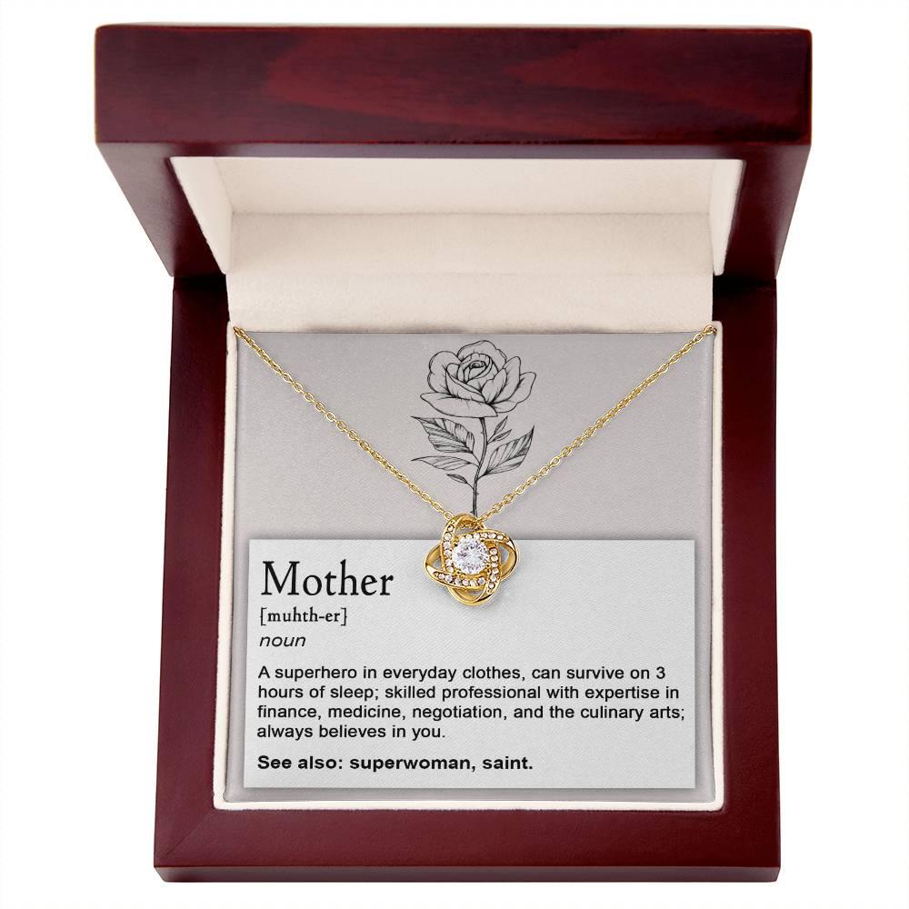 Mother, Definition - Superhero, Saint Love Knot Necklace Mother's Day, Birthday Gift for Mom - Mallard Moon Gift Shop