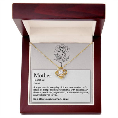 Mother, Definition - Superhero, Saint Love Knot Necklace Mother's Day, Birthday Gift for Mom - Mallard Moon Gift Shop