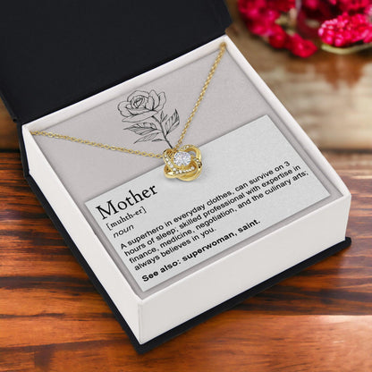 Mother, Definition - Superhero, Saint Love Knot Necklace Mother's Day, Birthday Gift for Mom - Mallard Moon Gift Shop