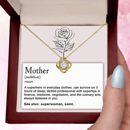 Mother, Definition - Superhero, Saint Love Knot Necklace Mother's Day, Birthday Gift for Mom - Mallard Moon Gift Shop