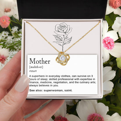 Mother, Definition - Superhero, Saint Love Knot Necklace Mother's Day, Birthday Gift for Mom - Mallard Moon Gift Shop