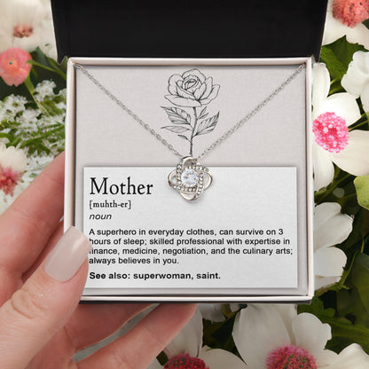 Mother, Definition - Superhero, Saint Love Knot Necklace Mother's Day, Birthday Gift for Mom - Mallard Moon Gift Shop
