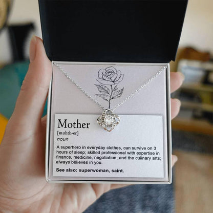 Mother, Definition - Superhero, Saint Love Knot Necklace Mother's Day, Birthday Gift for Mom - Mallard Moon Gift Shop