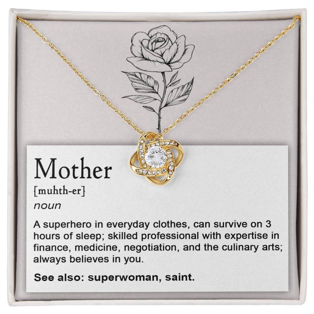 Mother, Definition - Superhero, Saint Love Knot Necklace Mother's Day, Birthday Gift for Mom - Mallard Moon Gift Shop
