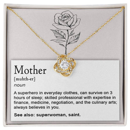 Mother, Definition - Superhero, Saint Love Knot Necklace Mother's Day, Birthday Gift for Mom - Mallard Moon Gift Shop