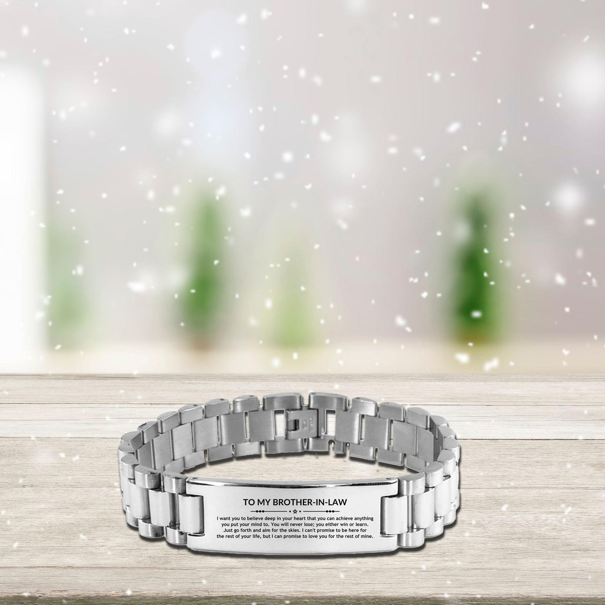 Motivational Brother-in-law Ladder Stainless Steel Engraved Bracelet, Brother In Law I can promise to love you for the rest of mine, Birthday Christmas Jewelry Gift\ - Mallard Moon Gift Shop