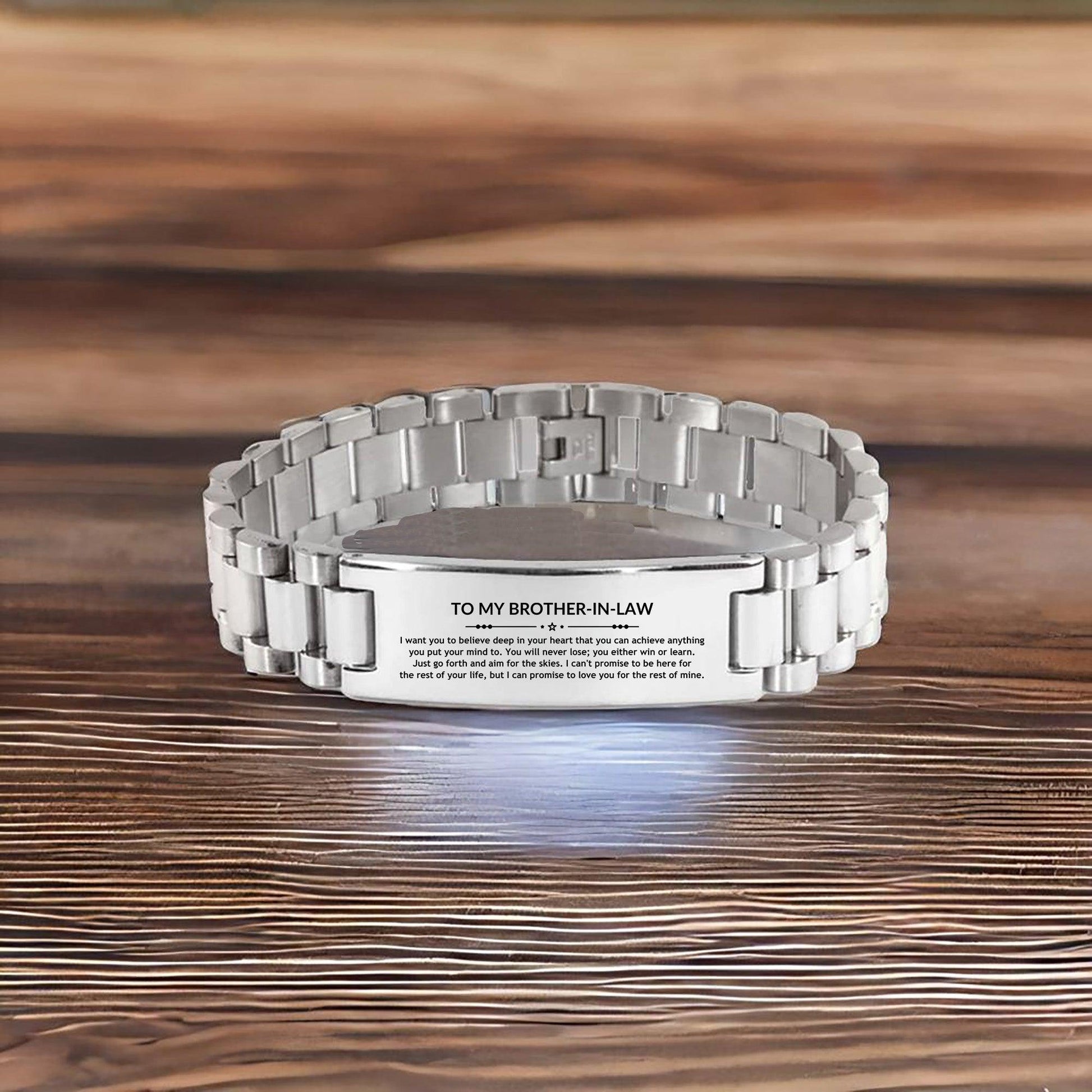 Motivational Brother-in-law Ladder Stainless Steel Engraved Bracelet, Brother In Law I can promise to love you for the rest of mine, Birthday Christmas Jewelry Gift\ - Mallard Moon Gift Shop