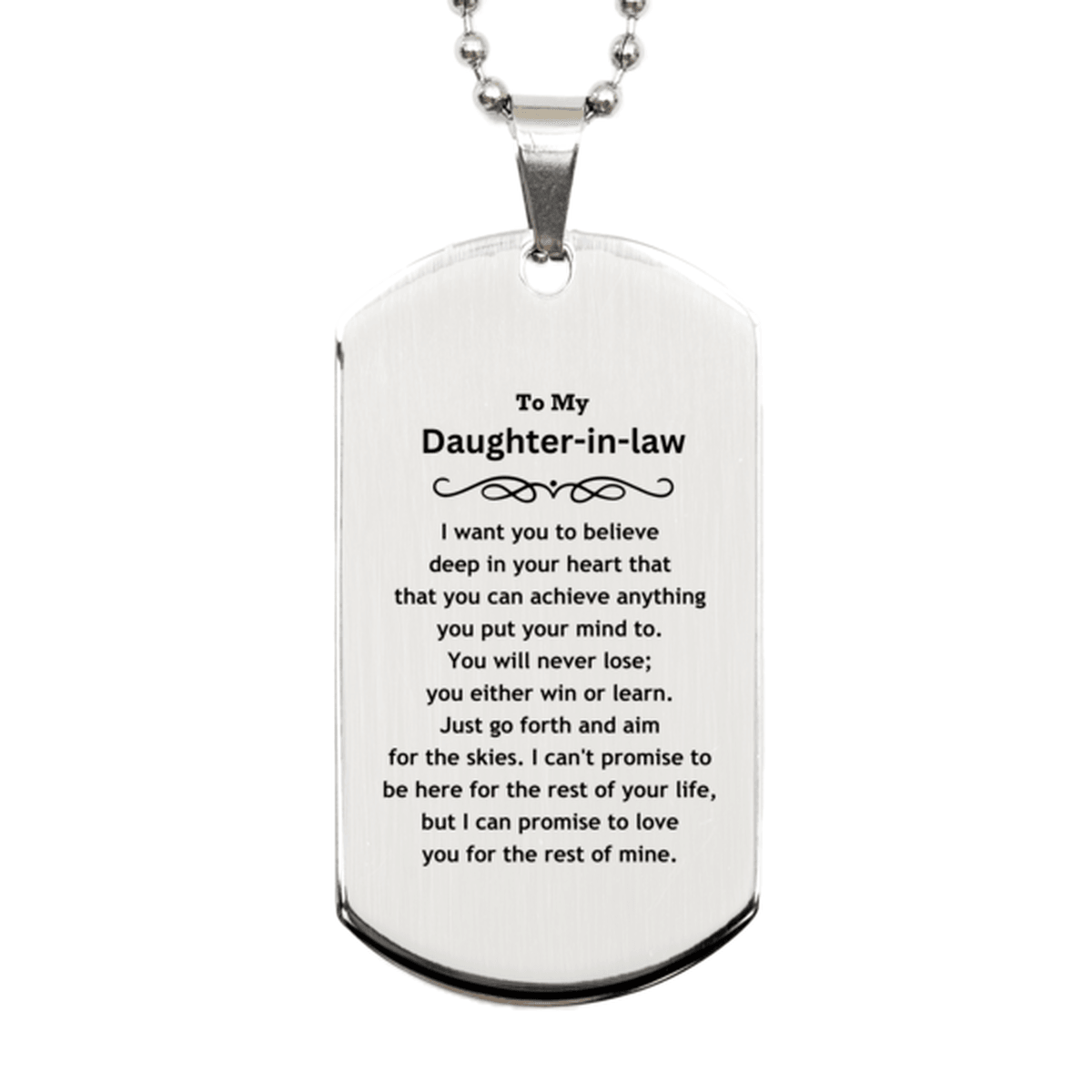 Motivational Daughter-in-law Silver Dog Tag Engraved Necklace, I can promise to love you for the rest of my life, Birthday Christmas Jewelry Gift - Mallard Moon Gift Shop
