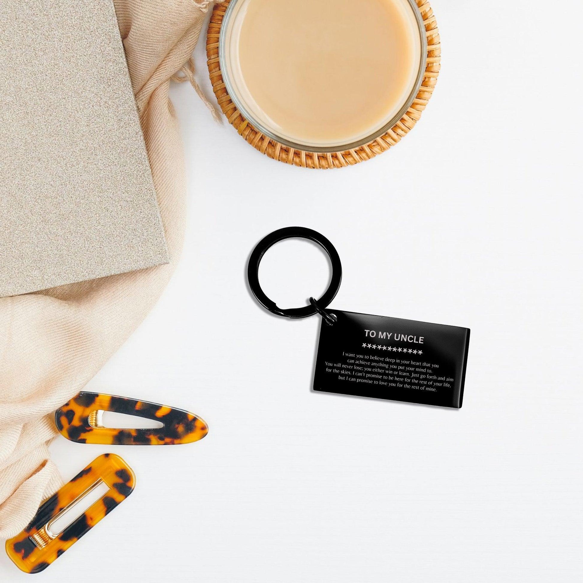 Motivational Uncle Engraved Black Keychain - I can promise to love you for the rest of my life, Birthday, Christmas Holiday Jewelry Gif - Mallard Moon Gift Shop