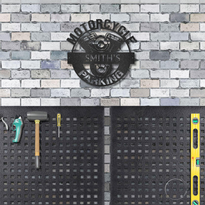 Motorcycle Parking Custom Name Indoor Outdoor Steel Wall Sign - Mallard Moon Gift Shop
