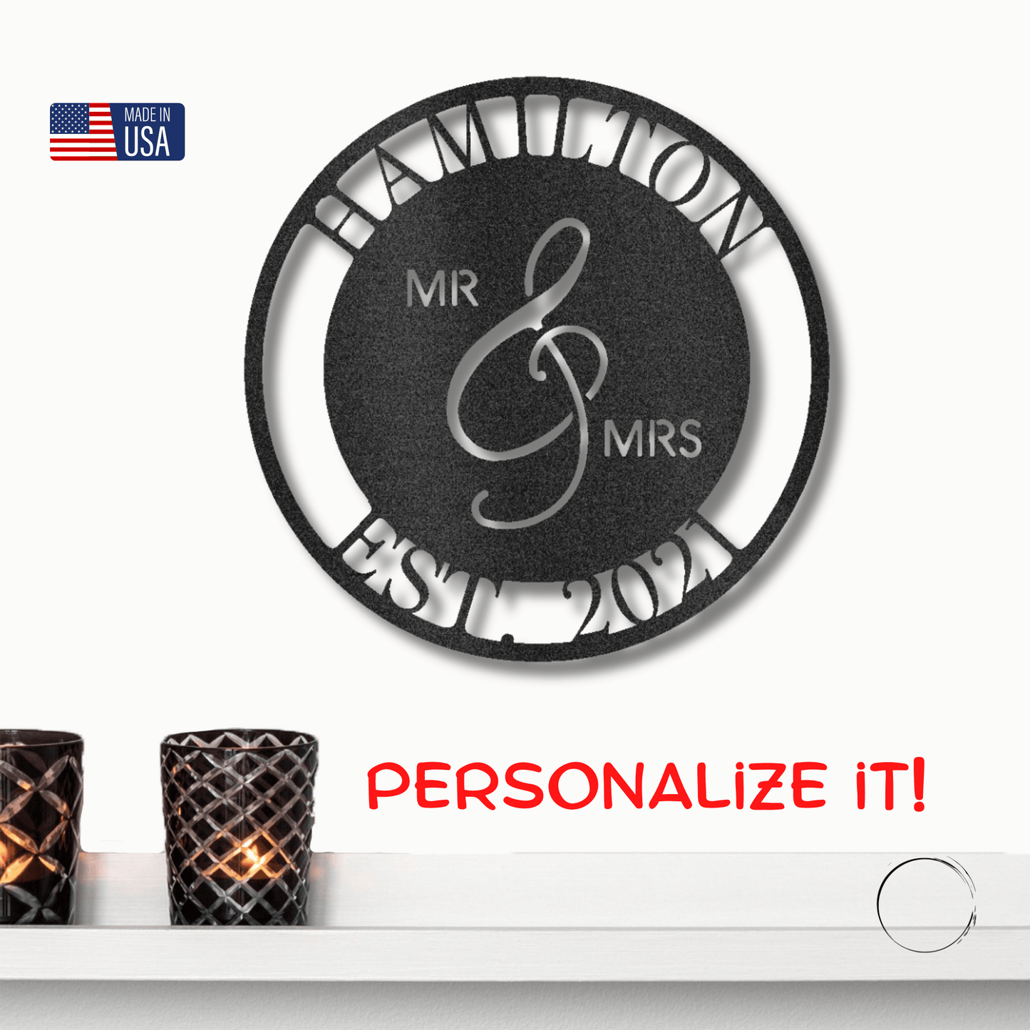 Mr. and Mrs. Personalized Indoor Outdoor Steel Wall Sign Art - Mallard Moon Gift Shop