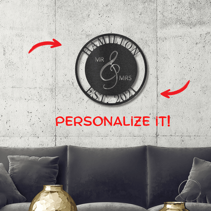 Mr. and Mrs. Personalized Indoor Outdoor Steel Wall Sign Art - Mallard Moon Gift Shop