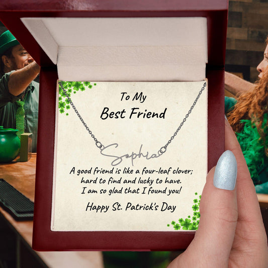 To My Best Friend - St. Patrick's Day Personalized Script Name Necklace - Mallard Moon Gift Shop