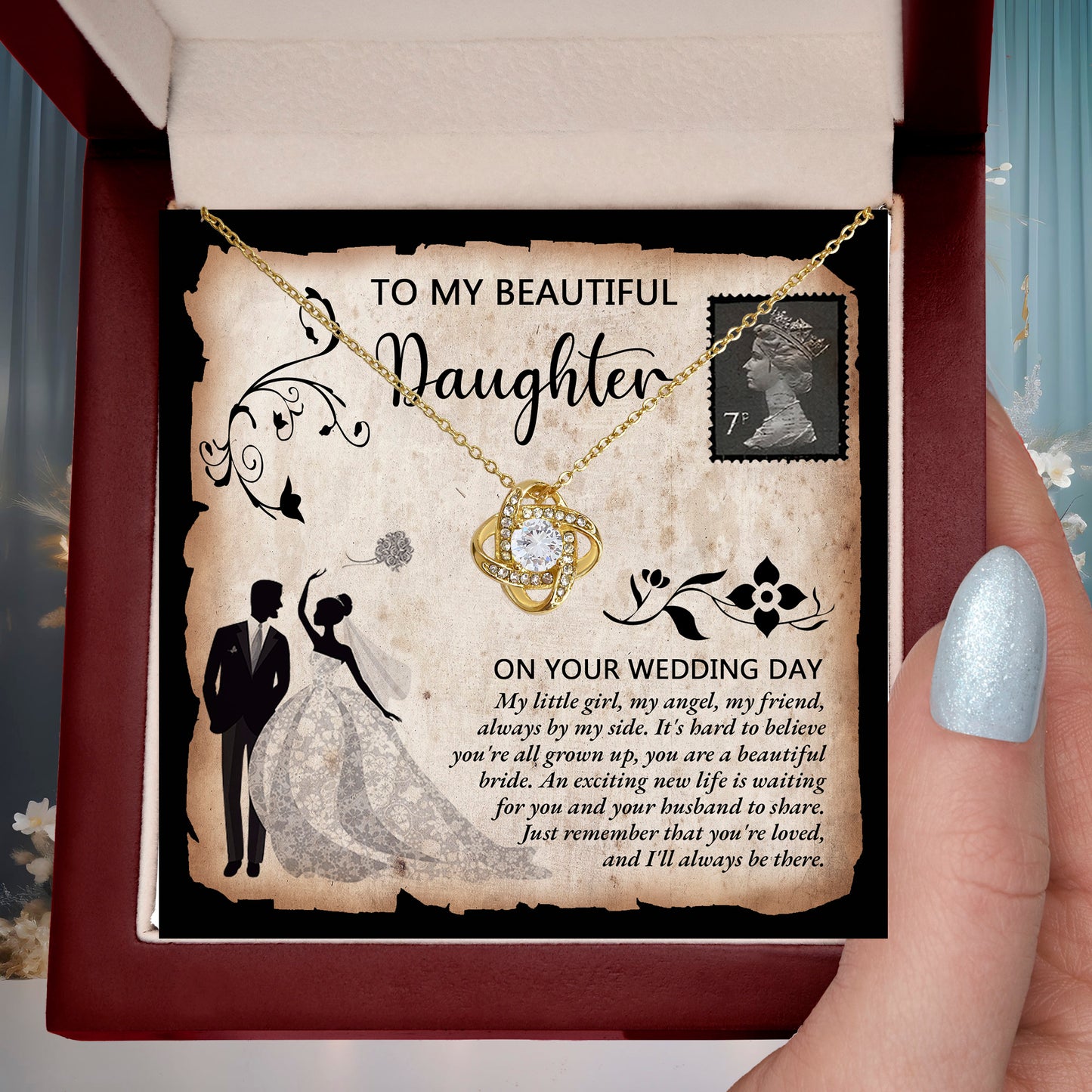 Daughter Wedding Day Gift - Beautiful Bride Love Knot Pendant Necklace - Mallard Moon