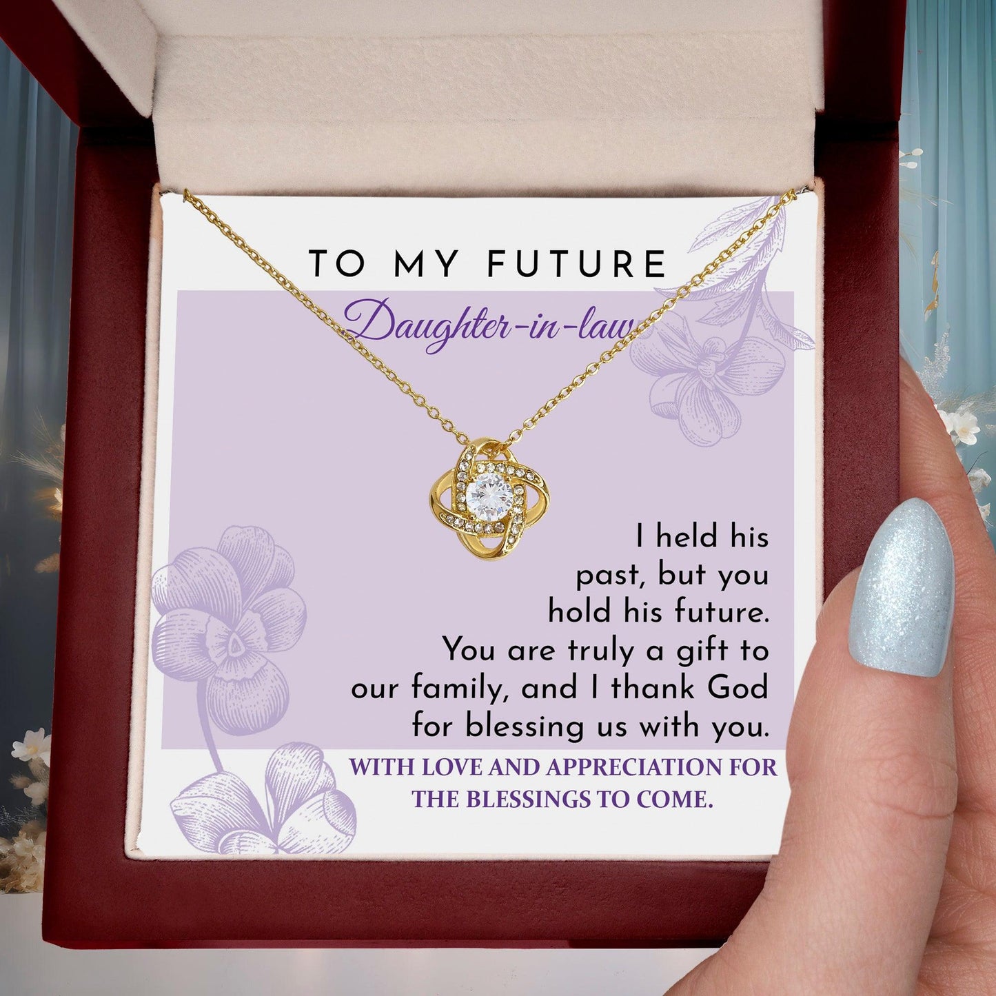 Future Daughter-in-law - You are a Gift to our Family Love Knot Pendant Necklace - Mallard Moon Gift Shop