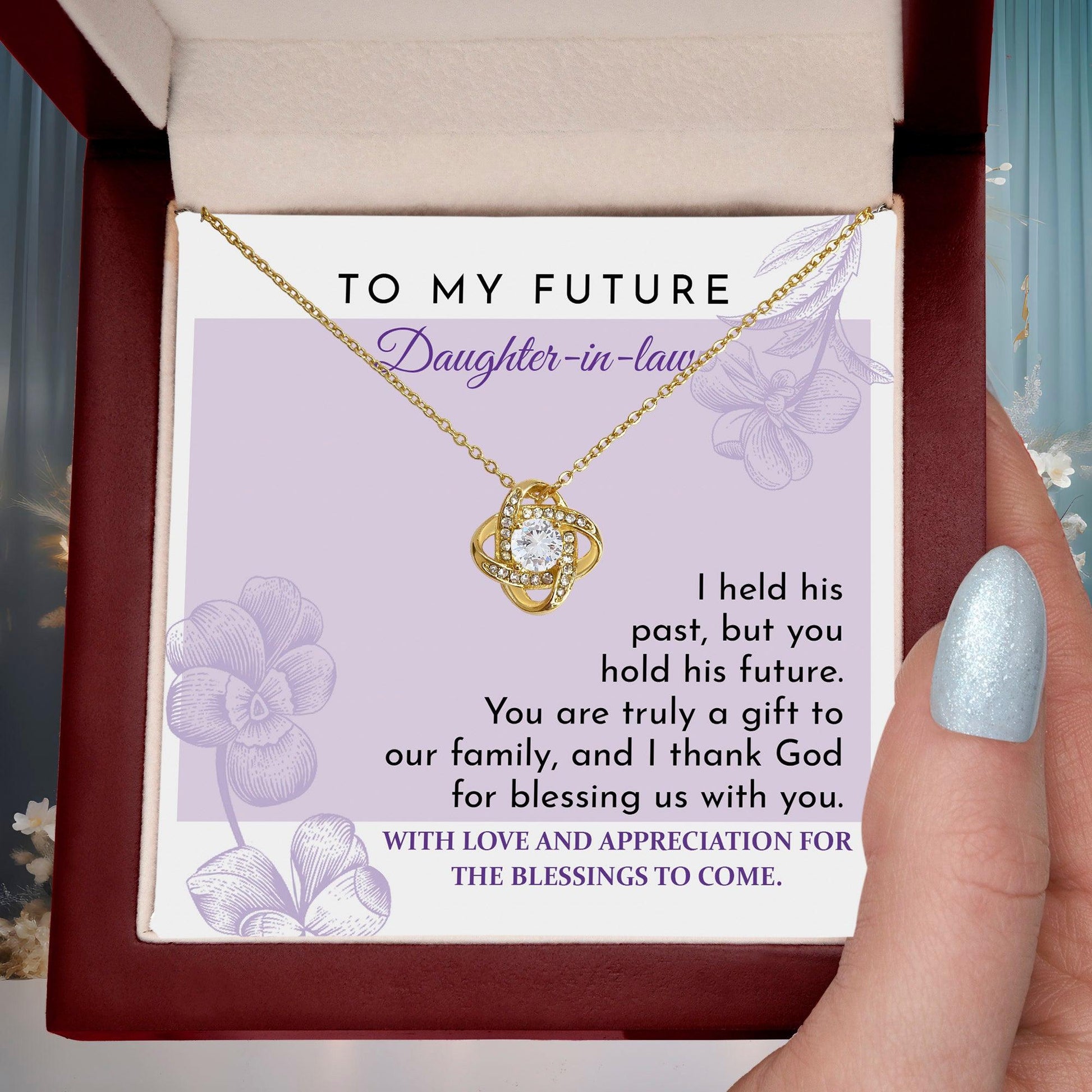 Future Daughter-in-law - You are a Gift to our Family Love Knot Pendant Necklace - Mallard Moon Gift Shop