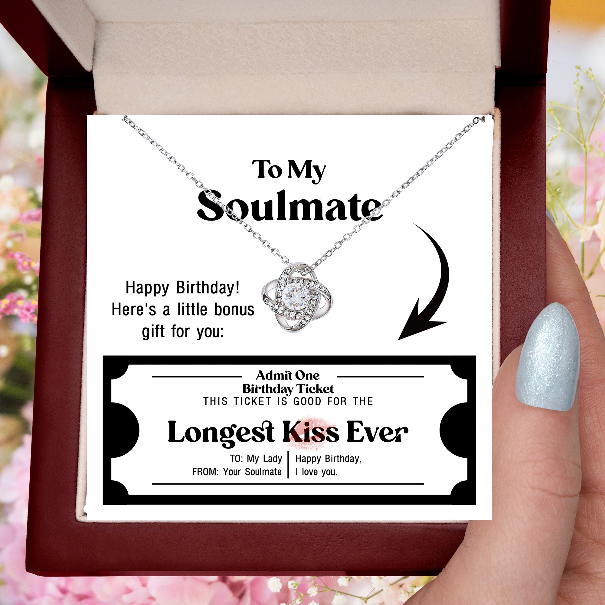 Soulmate Birthday Love Knot Necklace – Longest Kiss Ever Message Card | Romantic Gift for Wife or Girlfriend - Mallard Moon Gift Shop