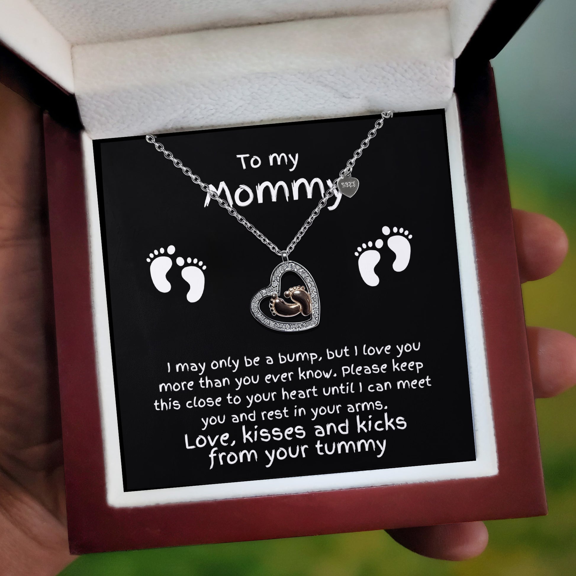 Expectant Mom Pregnancy Gift First Mother's Day Baby Shower Baby Feet Charm Necklace Love, The Bump - Mallard Moon Gift Shop