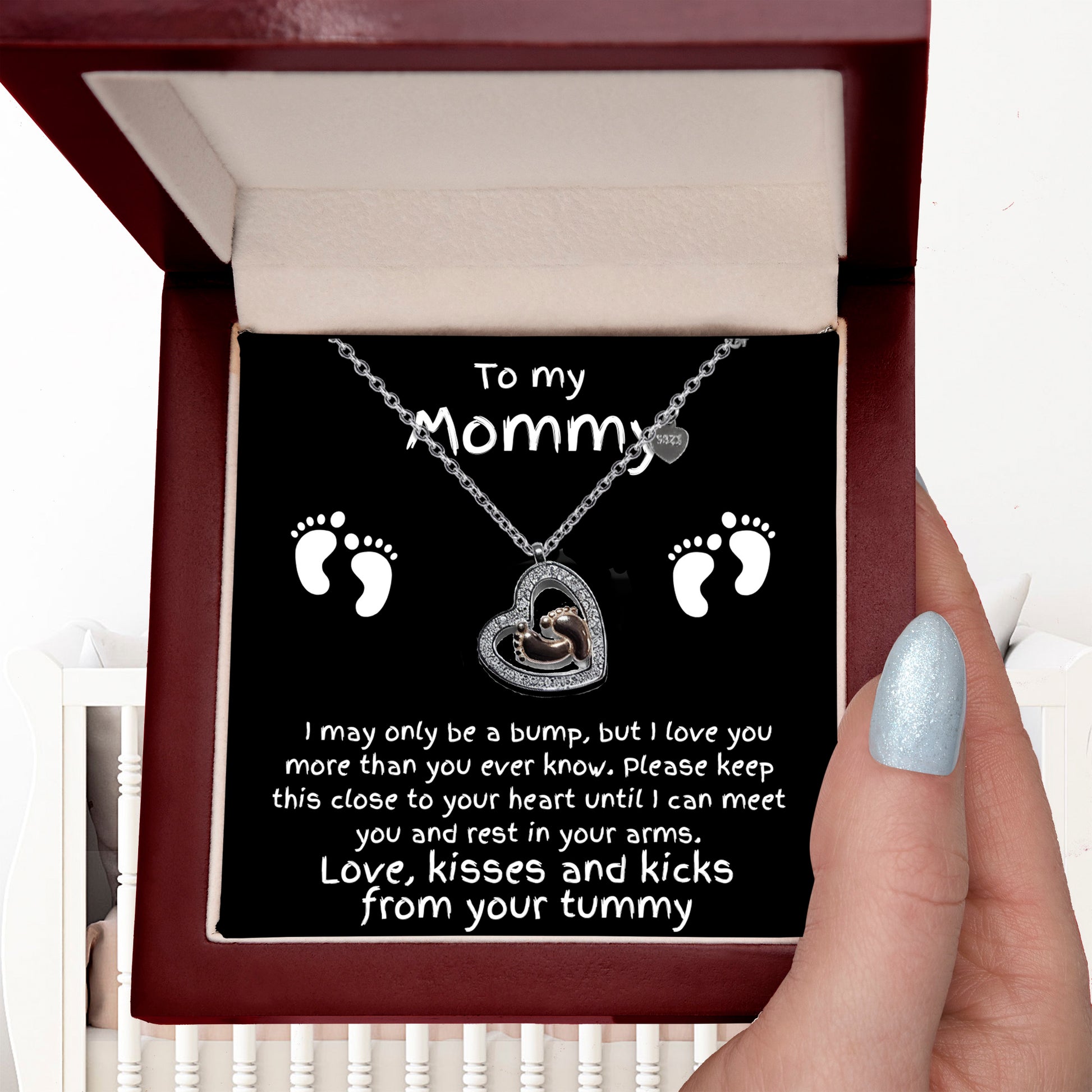 Expectant Mom Pregnancy Gift First Mother's Day Baby Shower Baby Feet Charm Necklace Love, The Bump - Mallard Moon Gift Shop