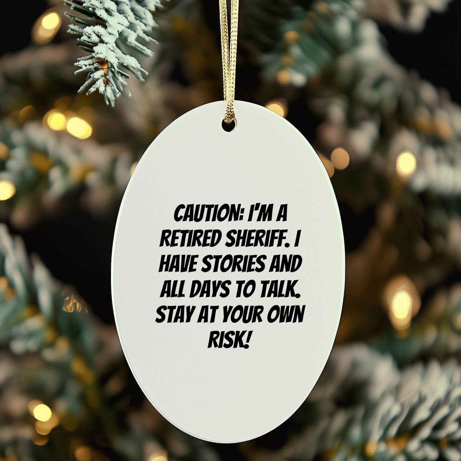 Funny Retired Sheriff Oval Christmas Tree Ornament Gifts from Family, Friends, or Coworkers - Mallard Moon