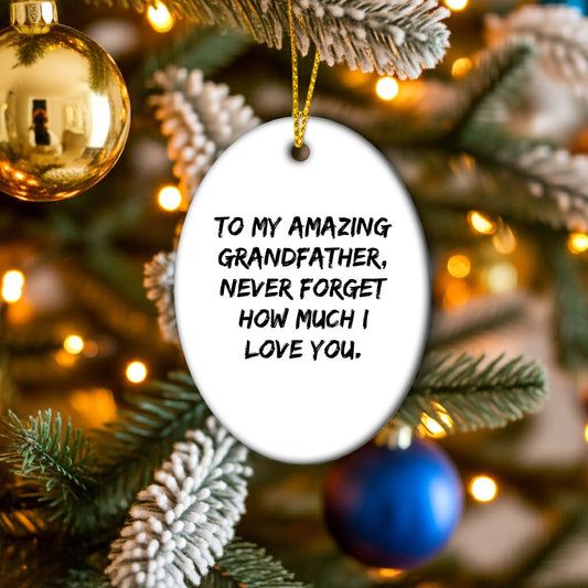 Funny Grandfather Gifts from Family - To My Amazing Grandfather, Never Forget How Much I Love You. - Oval Ornament, White, 3.25" Tall, Christmas Unique Gift for Him