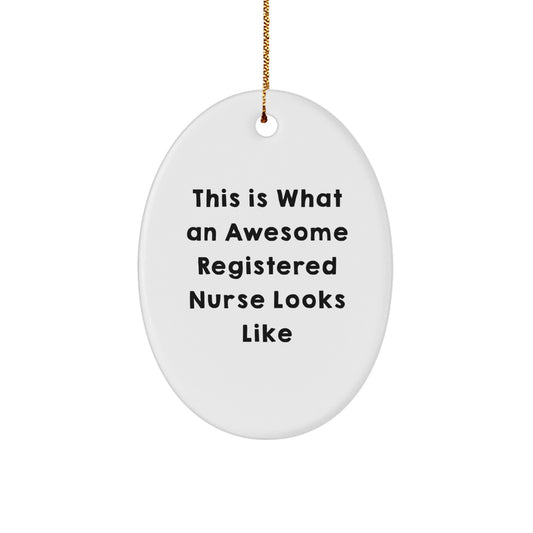 Funny Christmas Unique Gifts for Registered Nurse, Oval Ornament Quote This Is What An Awesome Registered Nurse Looks Like, Gifts from Family - Image 1