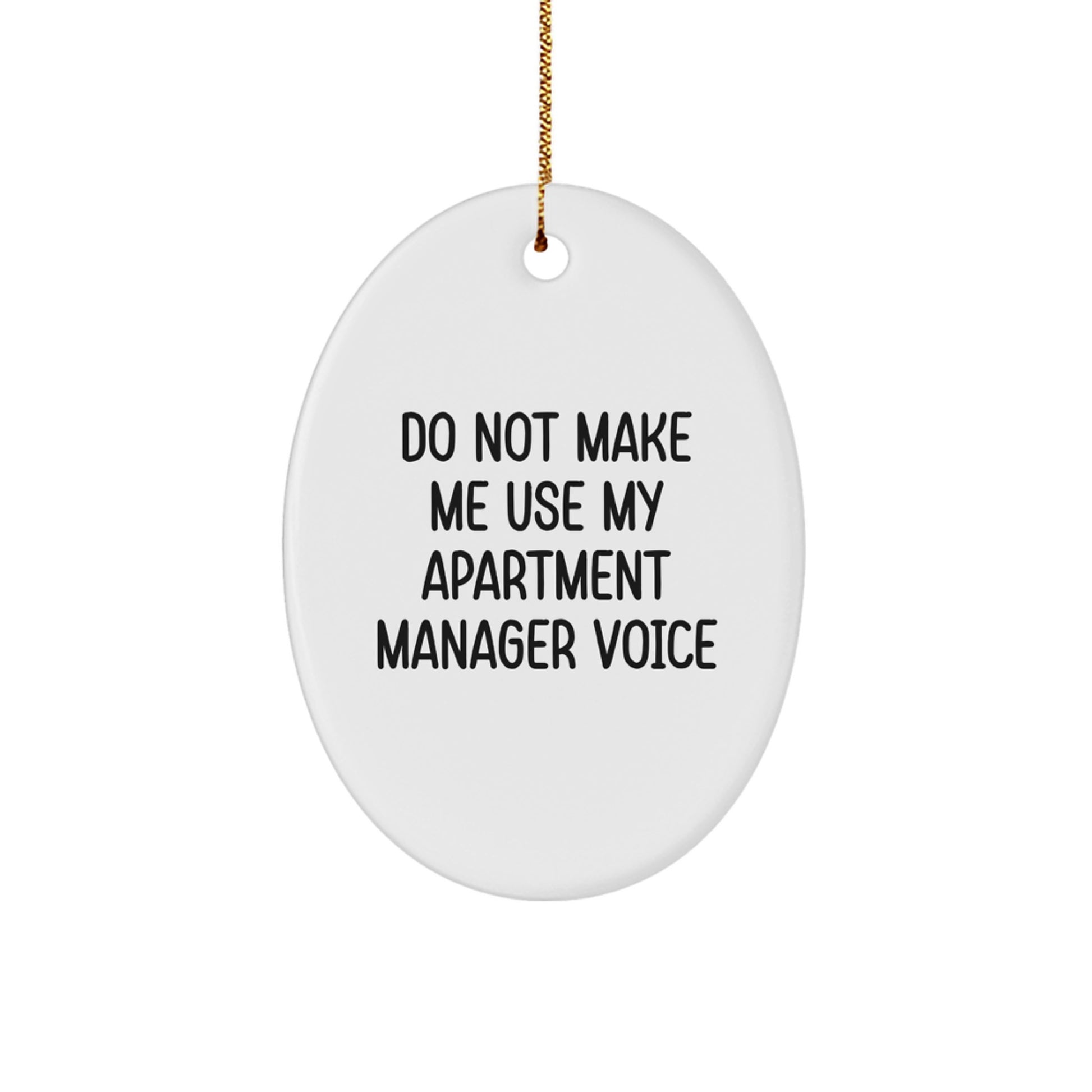 Funny Apartment Manager Gift, Oval Ornament for Christmas Unique Gifts from Friends, Do Not Make Me Use My Apartment Manager Voice - Image 1
