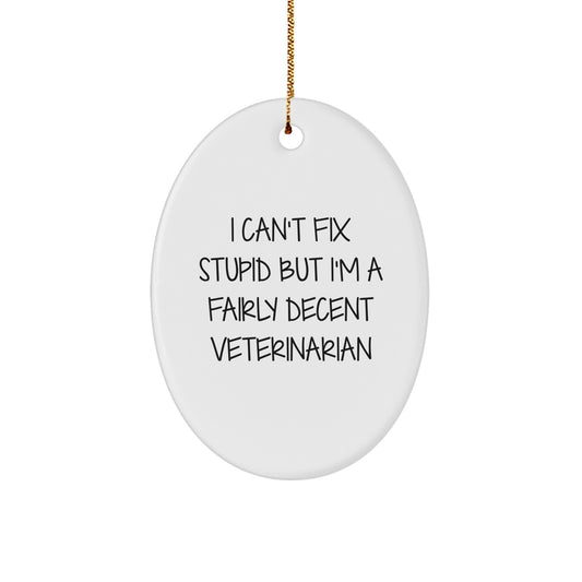 Funny Veterinarian Oval Ornament Gifts from Friends and Family for Christmas Unique Decorations - I Can't Fix Stupid - Image 1
