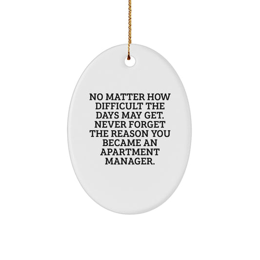 Funny Gifts from Men - Christmas Unique Gifts for Apartment Manager - Oval Ornament - 'Never Forget The Reason You Became An Apartment Manager.' - Image 1