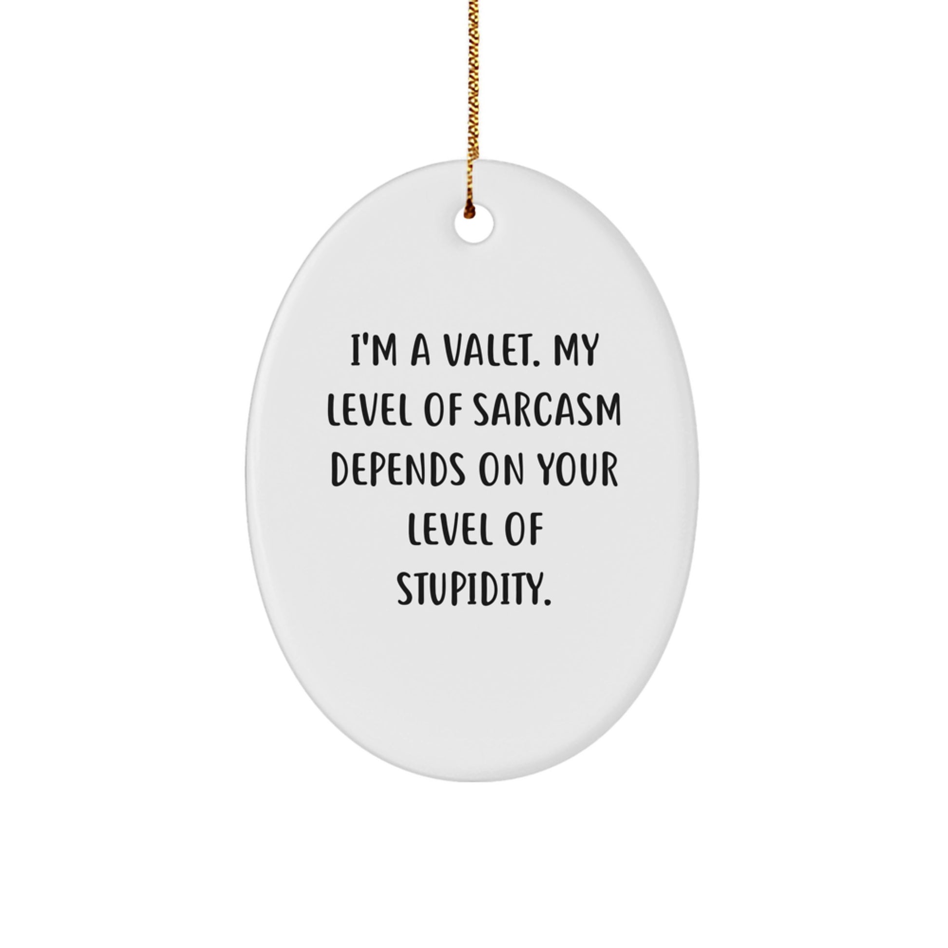 Funny Valet Gifts from Men, Women, Friends, Coworkers, Family - I'm A Valet, My Level Of Sarcasm Depends On Your Level Of Stupidity, Oval Ornament for Christmas Unique Gifts - Image 1