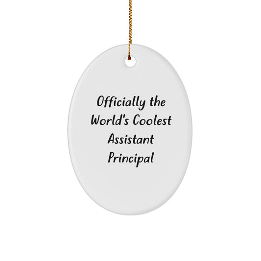 Funny Assistant Principal Christmas Unique Gifts for Men Friends from Family Oval Ornament - 'Officially The World's Coolest Assistant Principal' Quote - Image 1