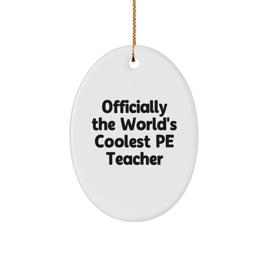 Funny Christmas Unique Gifts for PE Teacher, Oval Ornament - 'Officially The World's Coolest' Decorative Wall Art for Men or Women Friends Family - Unique PE Teacher Gift Ideas - Image 1