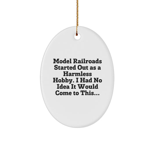 Funny Model Railroads Gifts for Men, Oval Ornament with Train Theme, Christmas Unique Gifts from Friends and Family - Image 1
