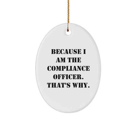 Compliance Officer Christmas Oval Ornament Gifts from Men Women Friends Family Coworkers - Funny Quote Because I Am The Compliance Officer That's Why - Image 1
