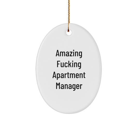 Funny Gifts from Friends for Apartment Manager, Oval Ornament, Amazing F--king Apartment Manager Christmas Unique - Image 1