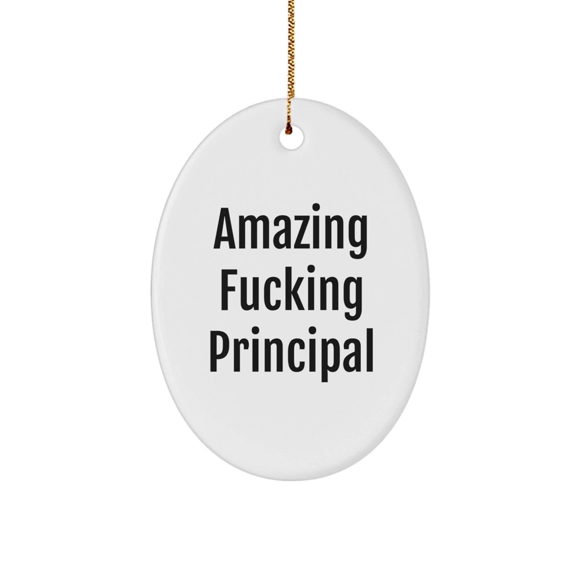 Funny Principal Gifts from Friends - Oval Ornament with 'Amazing F--king Principal' Quote - Christmas Unique Gifts for Principal - Image 1