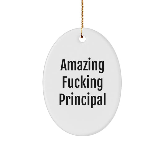 Funny Principal Gifts from Friends - Oval Ornament with 'Amazing F--king Principal' Quote - Christmas Unique Gifts for Principal - Image 1