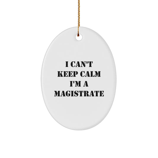Funny Magistrate Gifts for Men, Oval Ornament with I Cant Keep Calm Im A Magistrate Quote, Christmas Unique Gifts from Friends - Image 1