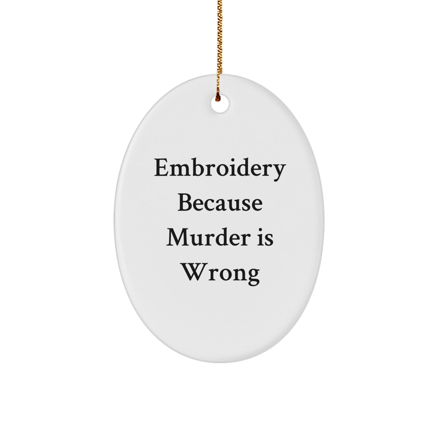 Embroidery Fun Oval Ornament Gifts for Men Funny White Christmas - Image 1