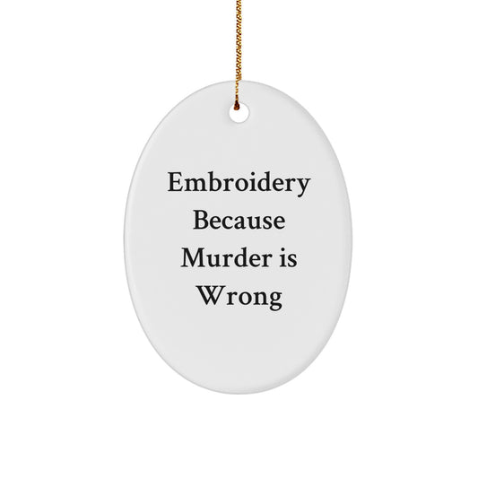 Embroidery Fun Oval Ornament Gifts for Men Funny White Christmas - Image 1