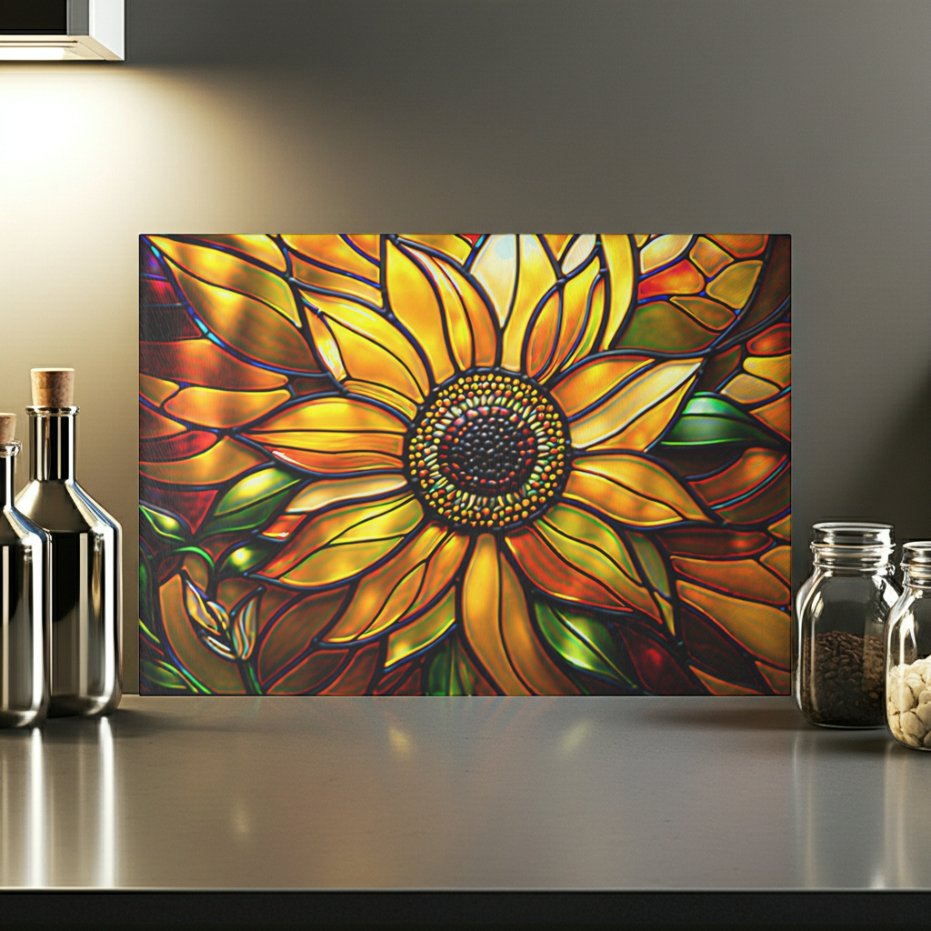 Vibrant Sunflower Glass Cutting Board, Kitchen Decor, Gift for Home Chefs, Unique Kitchen Accessories, Summer Gathering Decoration - Mallard Moon