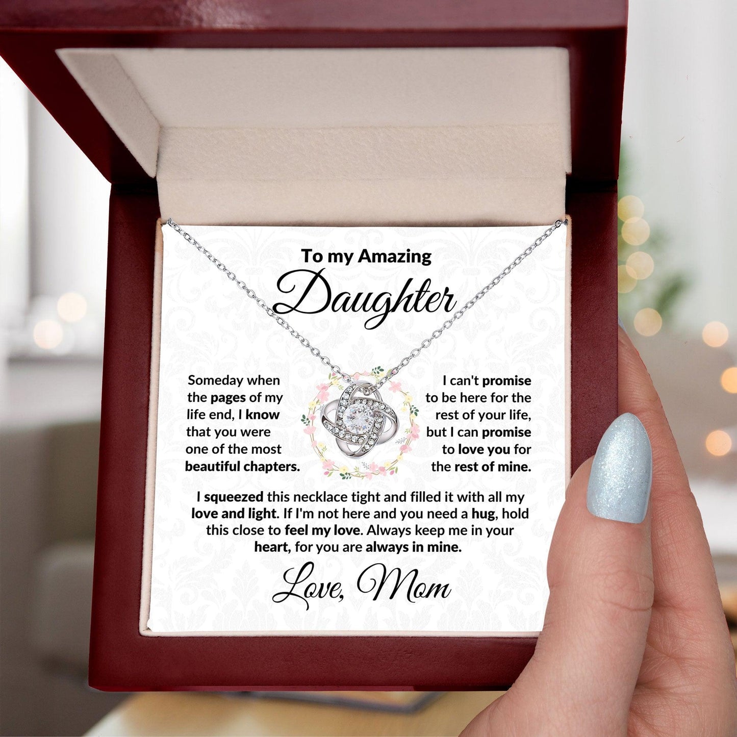 To My Amazing Daughter - I Promise - Love Knot Necklace with Message Card and Gift Box - Mallard Moon Gift Shop