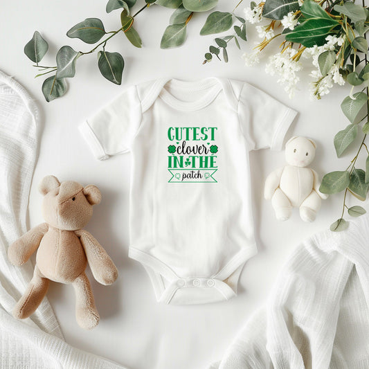 Cutest Clover in the Patch St. Patrick’s Day Baby Bodysuit – Cute Shamrock Onesie – Soft Cotton Infant Romper – Irish Holiday Outfit & Baby Gift - Mallard Moon Gift Shop