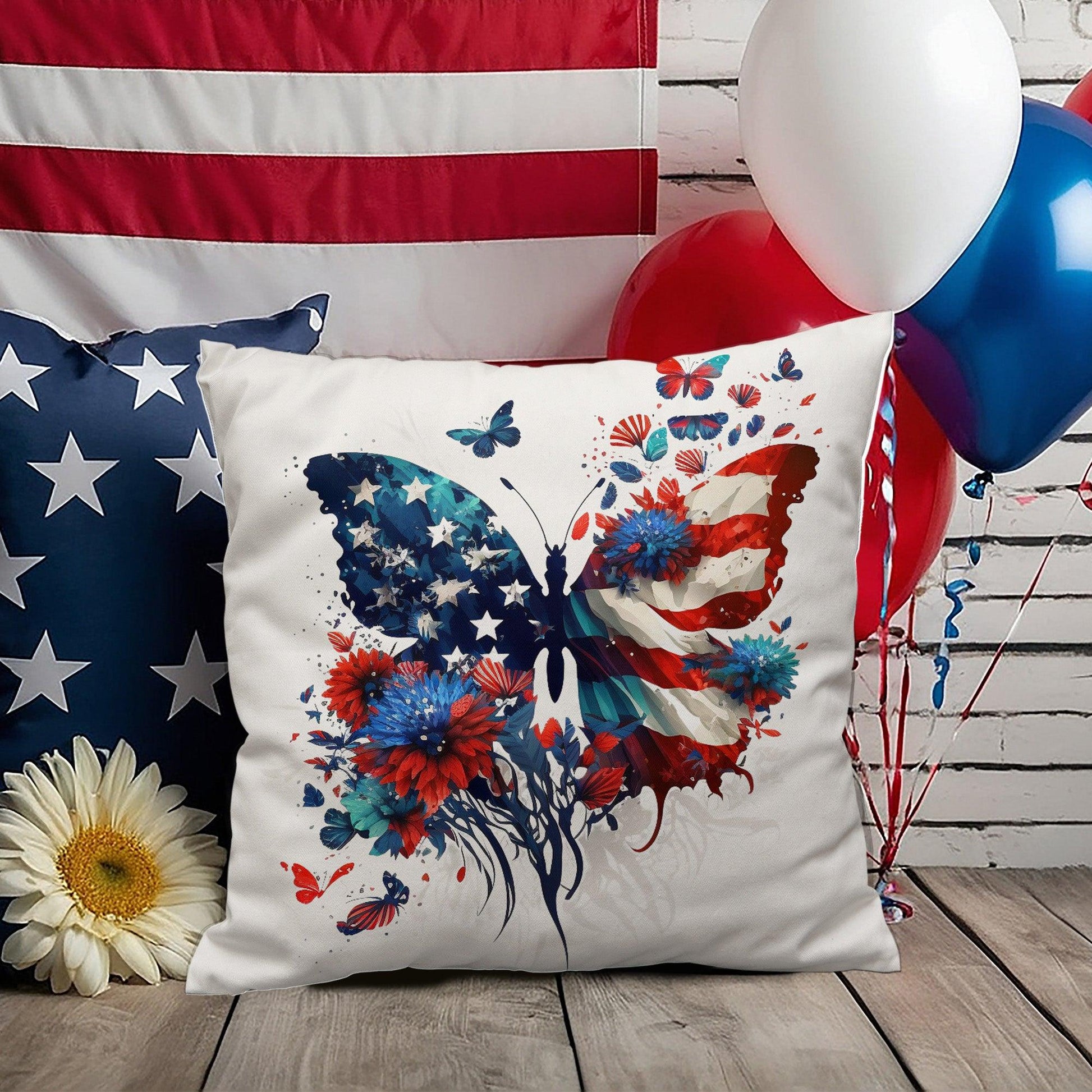 American Flag Patriotic Butterfly Indoor-Outdoor Pillow - Mallard Moon Gift Shop