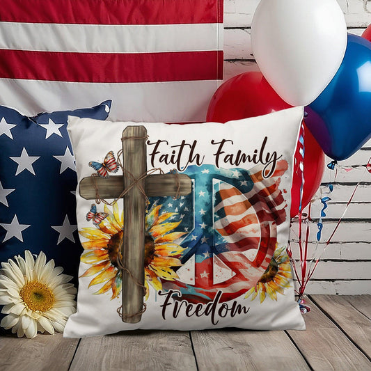 Faith Family Freedom Patriotic Indoor-Outdoor Pillow - Mallard Moon Gift Shop