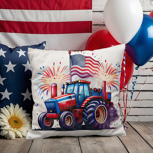 Tractor Fourth of July Parade Patriotic Indoor-Outdoor Pillow - Mallard Moon Gift Shop