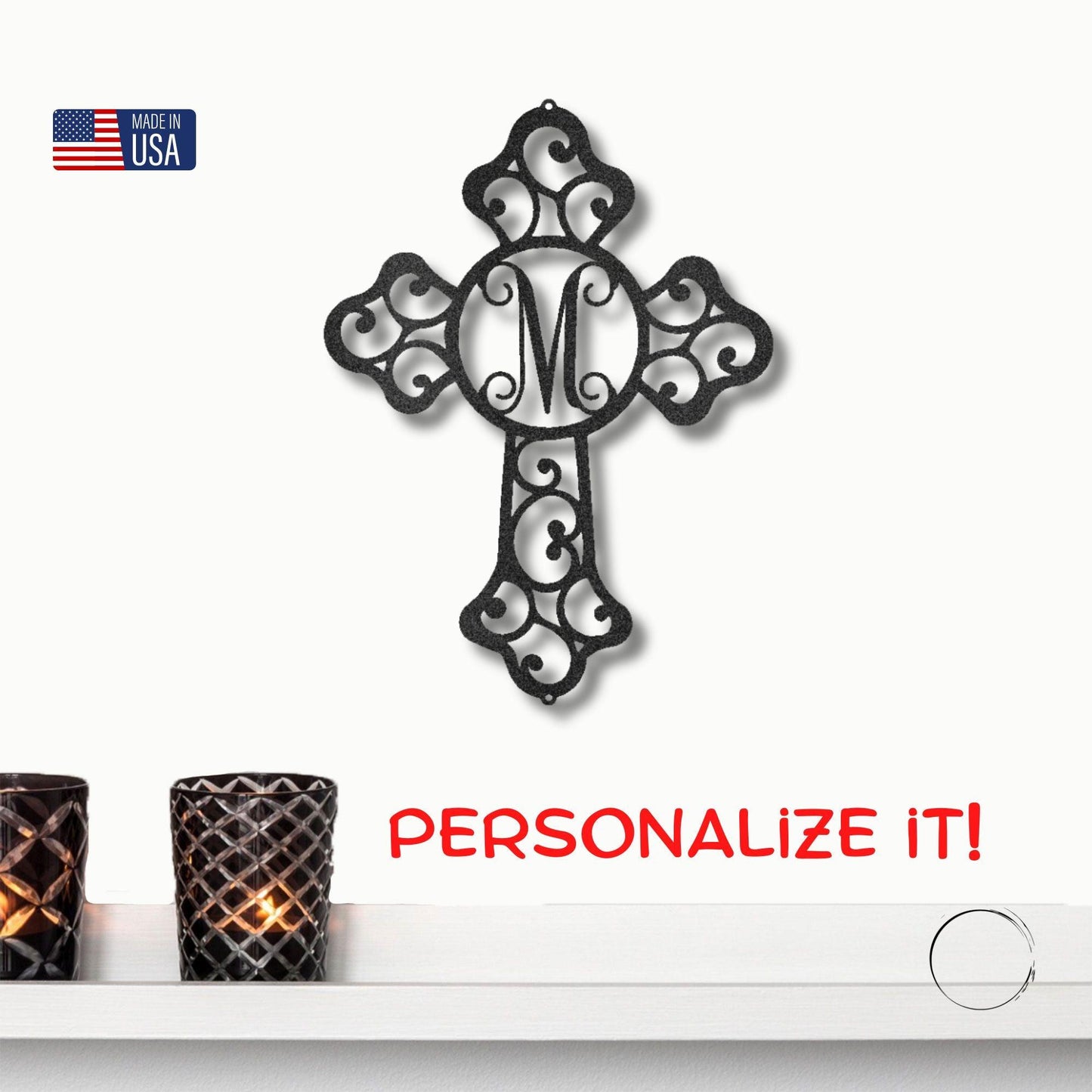 Personalized Cross Indoor Outdoor Metal Wall Art Sign - Mallard Moon Gift Shop